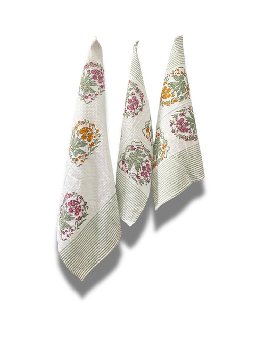 Cotton Waffle Towel, Hand Block Printed (Set of 1+2)