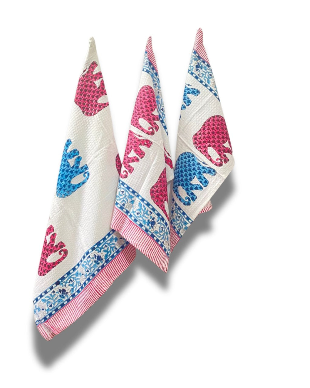 Cotton Waffle Towel, Hand Block Printed (Set of 1+2)
